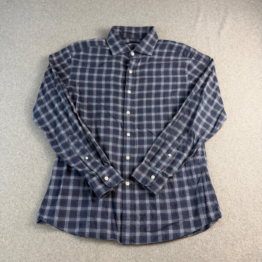 Proper Cloth Mens 16.5/34 (L) Blue Plaid Cotton Flannel Button Down Shirt